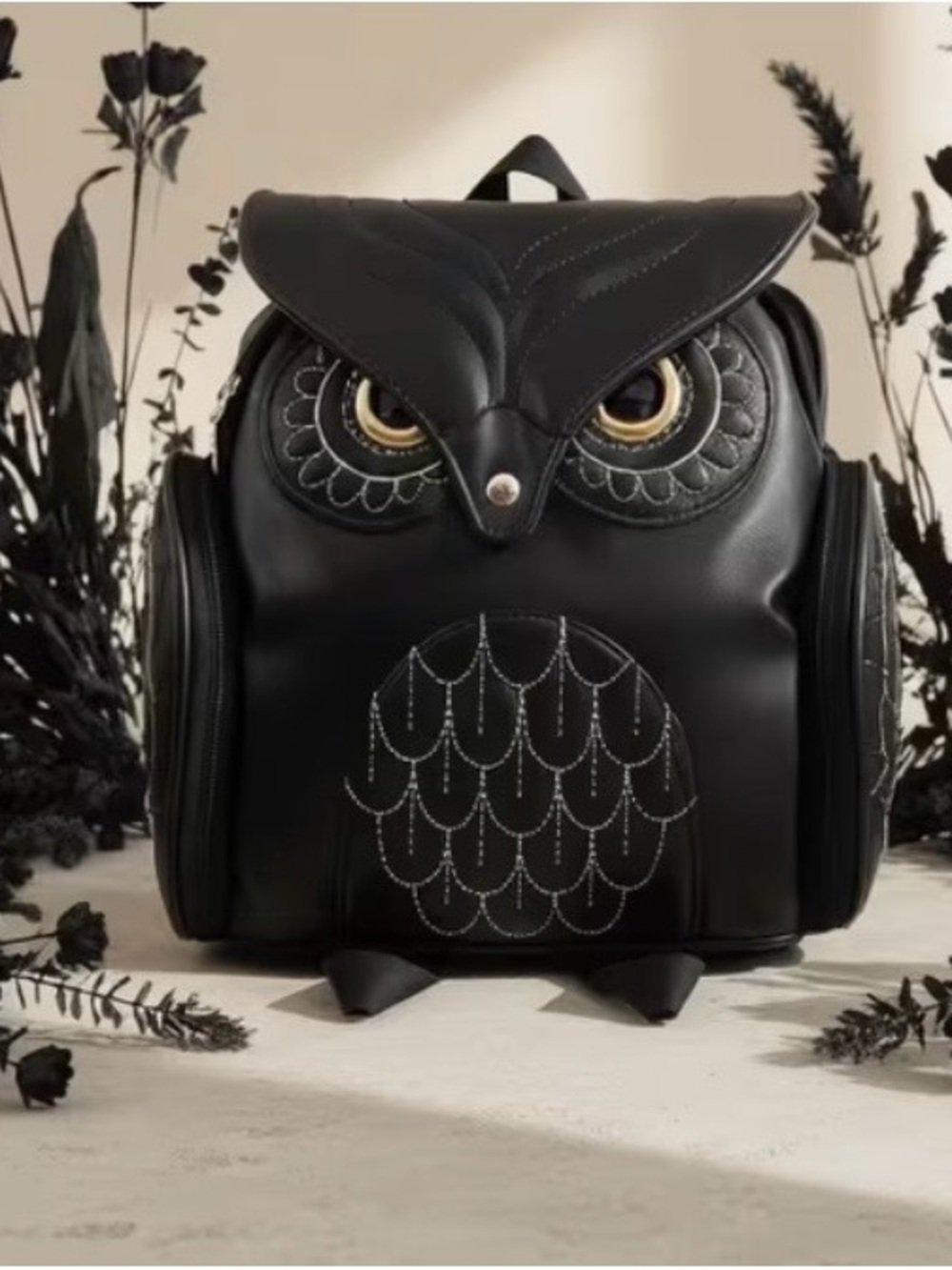 Owl-Shaped Black Backpack